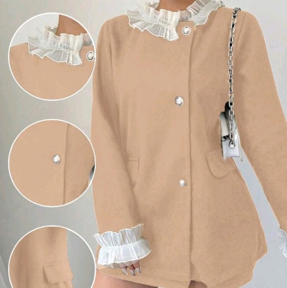 Jackets & Blazers - Women's Solid Color Contrast Patchwork Front Button Long Sleeve Casual Jacket